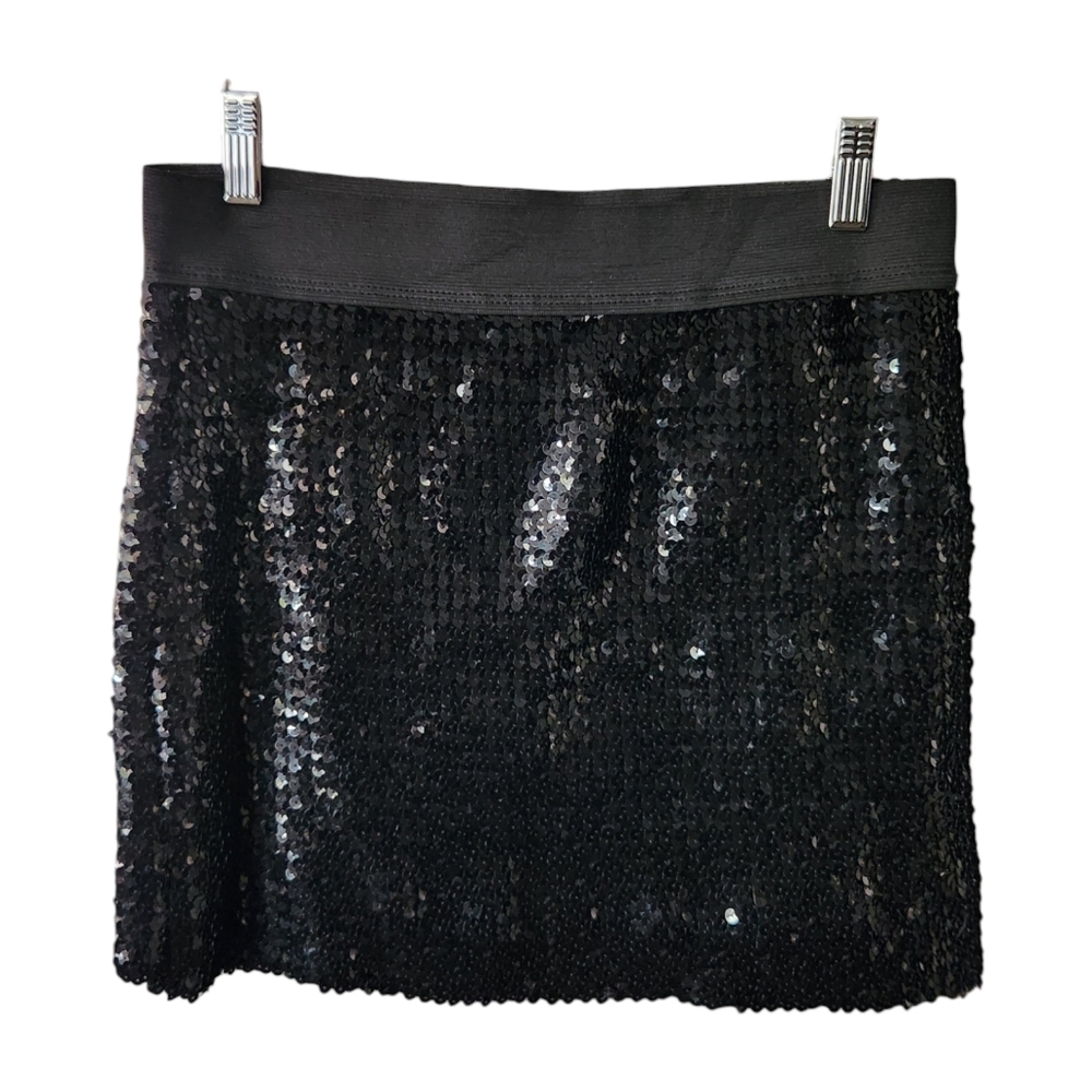 Fiona & Purple Women's Size L Black Sequin Mini Stretch Skirt Costume Art